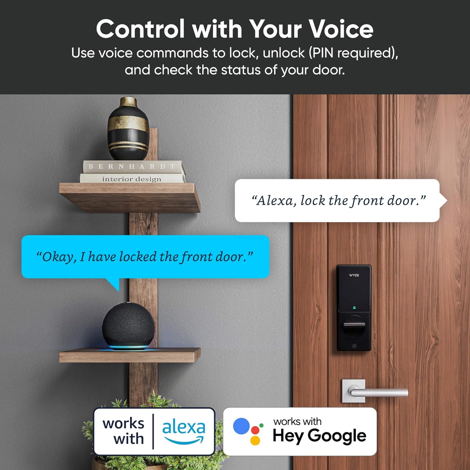 Wyze Palm Lock, Smart Door Lock with Palm Vein Recognition, Keyless Entry Smart Locks for Front Door, Keypad, Auto Lock, Dual Battery, Wi-Fi, Works with Alexa & Google, BHMA, IP53, Mechanical Key
